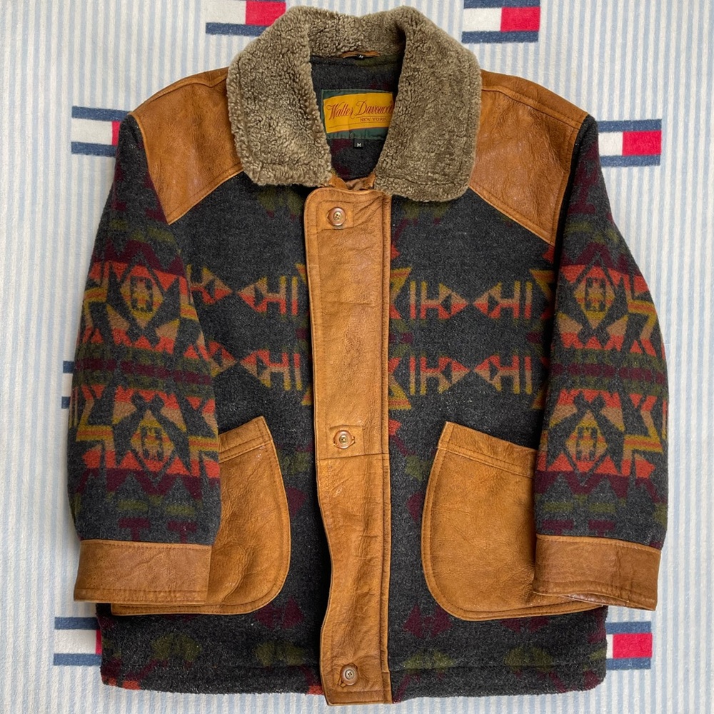 Woolrich Men's Multicolor Patterned Jacket with Leather Accents